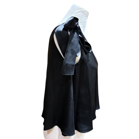 Stella McCartney Black One Shoulder Sleeveless Satin top Bow accent Size US 6 - Picture 4 of 16